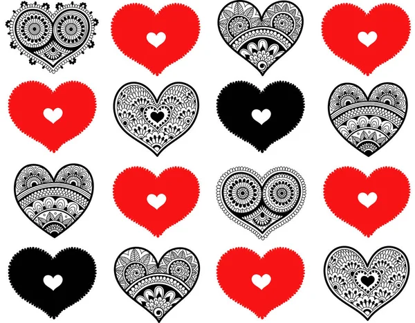 Valentines naadloze patroon met kant hart. Mehndi stijl — Stockvector