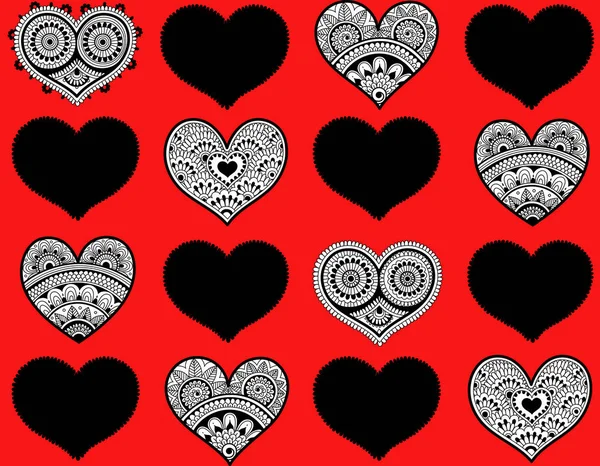 Patrón sin costuras de San Valentín con corazones de encaje. Estilo Mehndi — Vector de stock