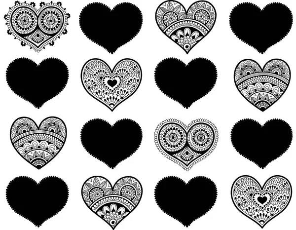 Patrón sin costuras de San Valentín con corazones de encaje. Estilo Mehndi — Vector de stock