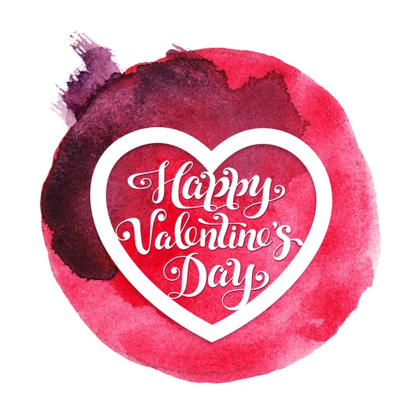 Holiday watercolor card with red heart for Valentines day. — Stock Vector