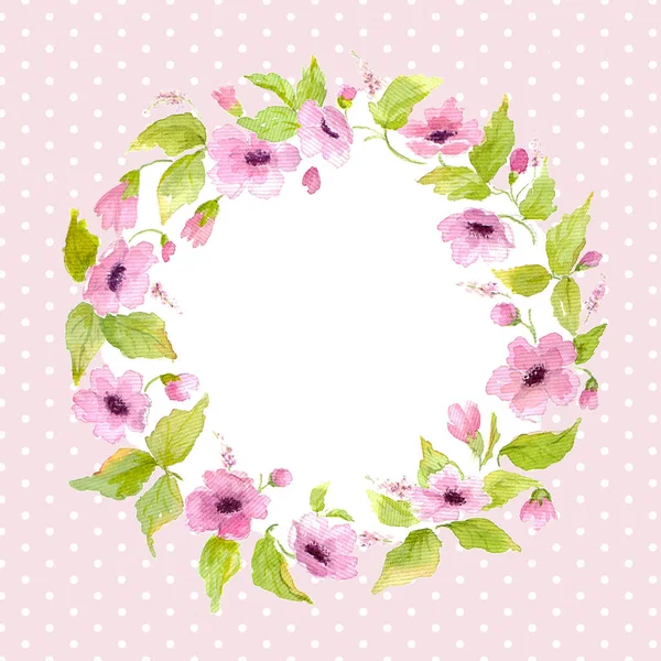 Watercolor nature flower wreath. Template for greeting card — Stock Photo, Image