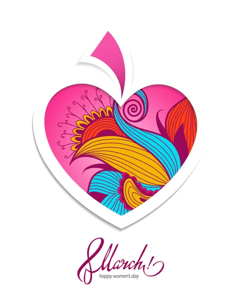 Tarjeta de felicitación 8 de marzo con corazón de flor . — Vector de stock