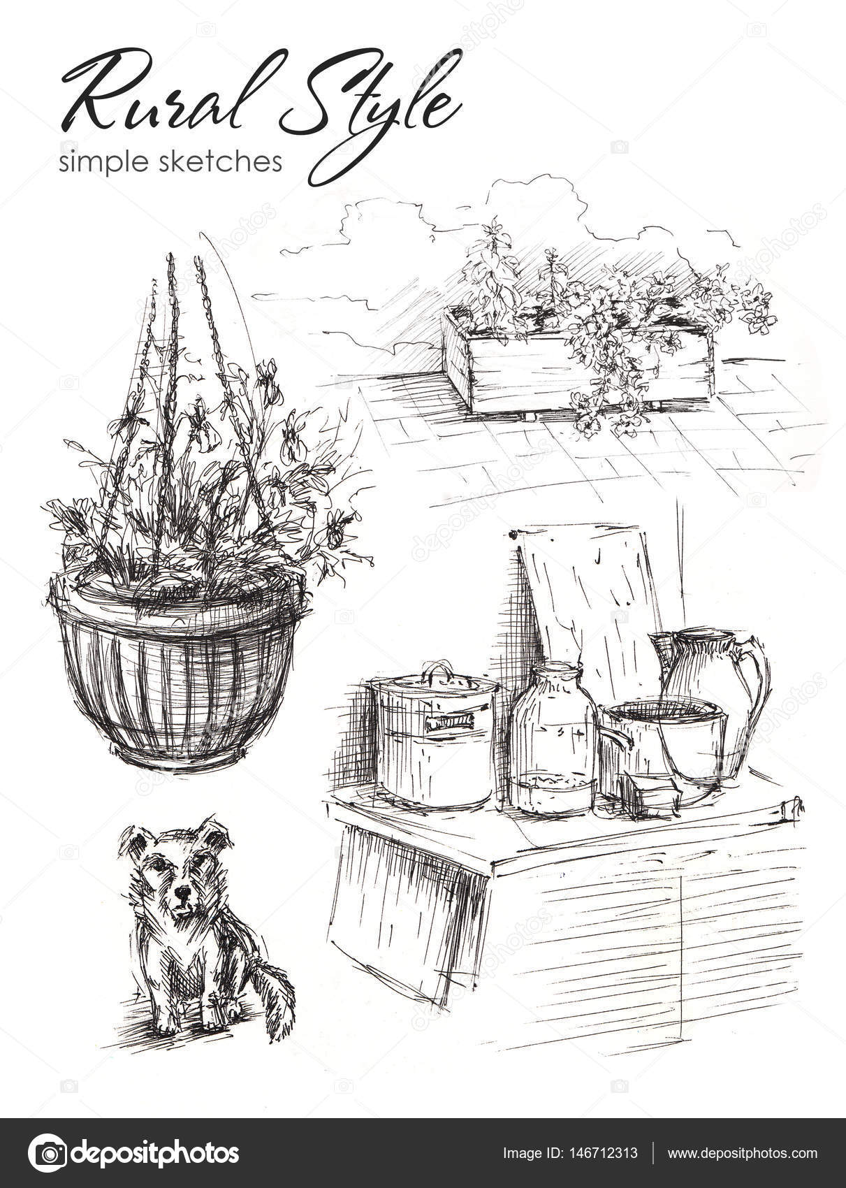 Flower Pot Sketches Several Sketches Of Objects From Rural