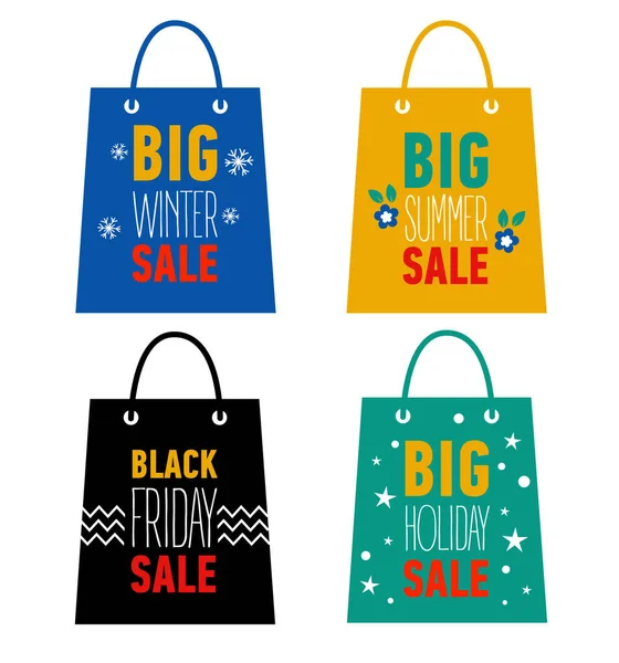 Set of advertising shopping bags. Big winter, summer, holiday sale, black friday sale. — Stock Vector