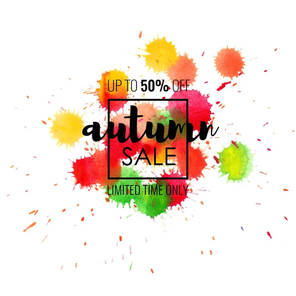 Summer Sale up to 50 percent off. Seasonal discounts. Abstract colorful watercolor banner with hand drawn lettering.