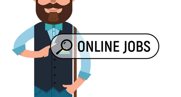 Man is writing ONLINE JOB on virtual screen. — Stock Vector