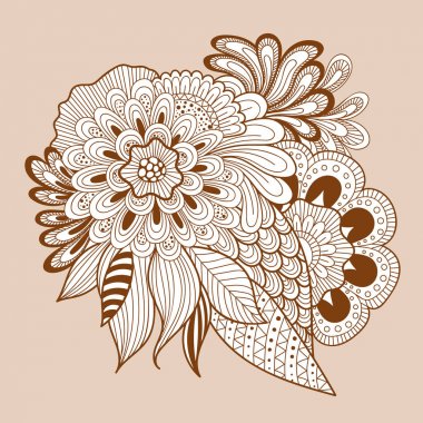 Güzel doodle sanat çiçek kompozisyon. Kına dövme çiçek şablon. Doodle çiçek Çizim. Zentangle çiçek süsleme