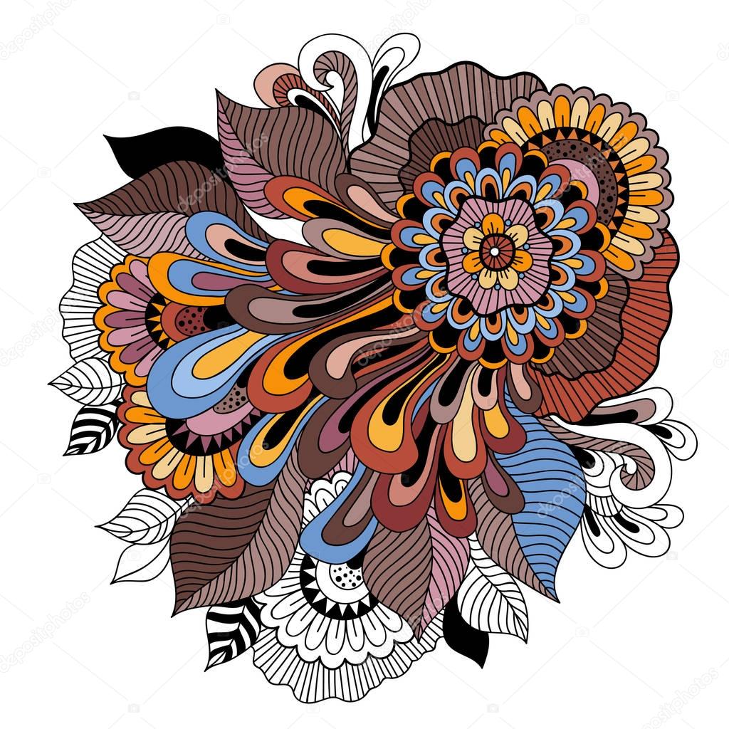 Beautiful doodle art floral composition. Tattoo flower template. Doodle floral drawing. Zentangle floral ornament