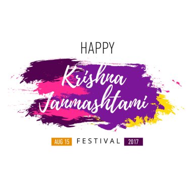 Vektör başlık sayfası, poster veya elle çizilmiş yazı ile mutlu Krishna Janmashtami Hint Festivali için tebrik kartı