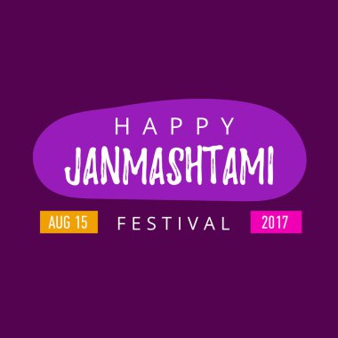 Vektör başlık sayfası, poster veya elle çizilmiş yazı ile mutlu Krishna Janmashtami Hint Festivali için tebrik kartı