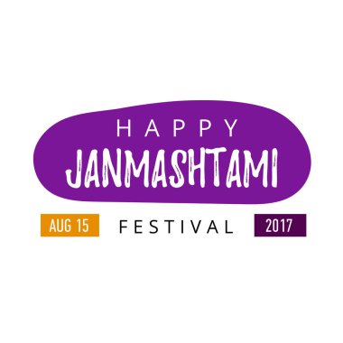 Vektör başlık sayfası, poster veya elle çizilmiş yazı ile mutlu Krishna Janmashtami Hint Festivali için tebrik kartı