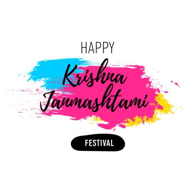 Vektör başlık sayfası, poster veya elle çizilmiş yazı ile mutlu Krishna Janmashtami Hint Festivali için tebrik kartı