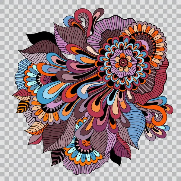 Χρωματιστό floral τατουάζ τέχνης. Σύνθεση λουλουδιών για τατουάζ σε διαφανές φόντο — Διανυσματικό Αρχείο