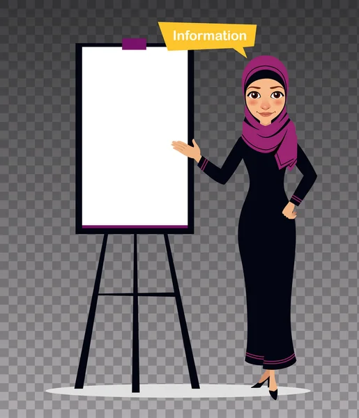 Arab business character standing near flipchart. Illustration on transparent background. — Stock Vector