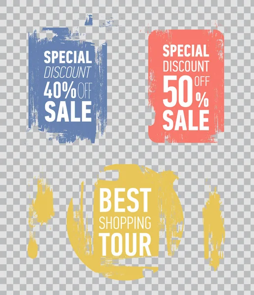 Grunge modern sale stickers. Flat sale labels. Illustration on transparent background. — Stock Vector