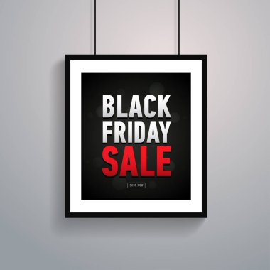 Siyah Cuma satış posterdeki duvarda asılı çerçeve. Trendy afiş. Online alışveriş