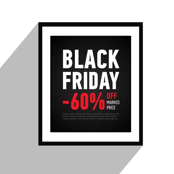 Black Friday sale poster on wall. Sale 60 off sitewide. Black banner in flat style. Shopping online. Advertising banner — Stock Vector
