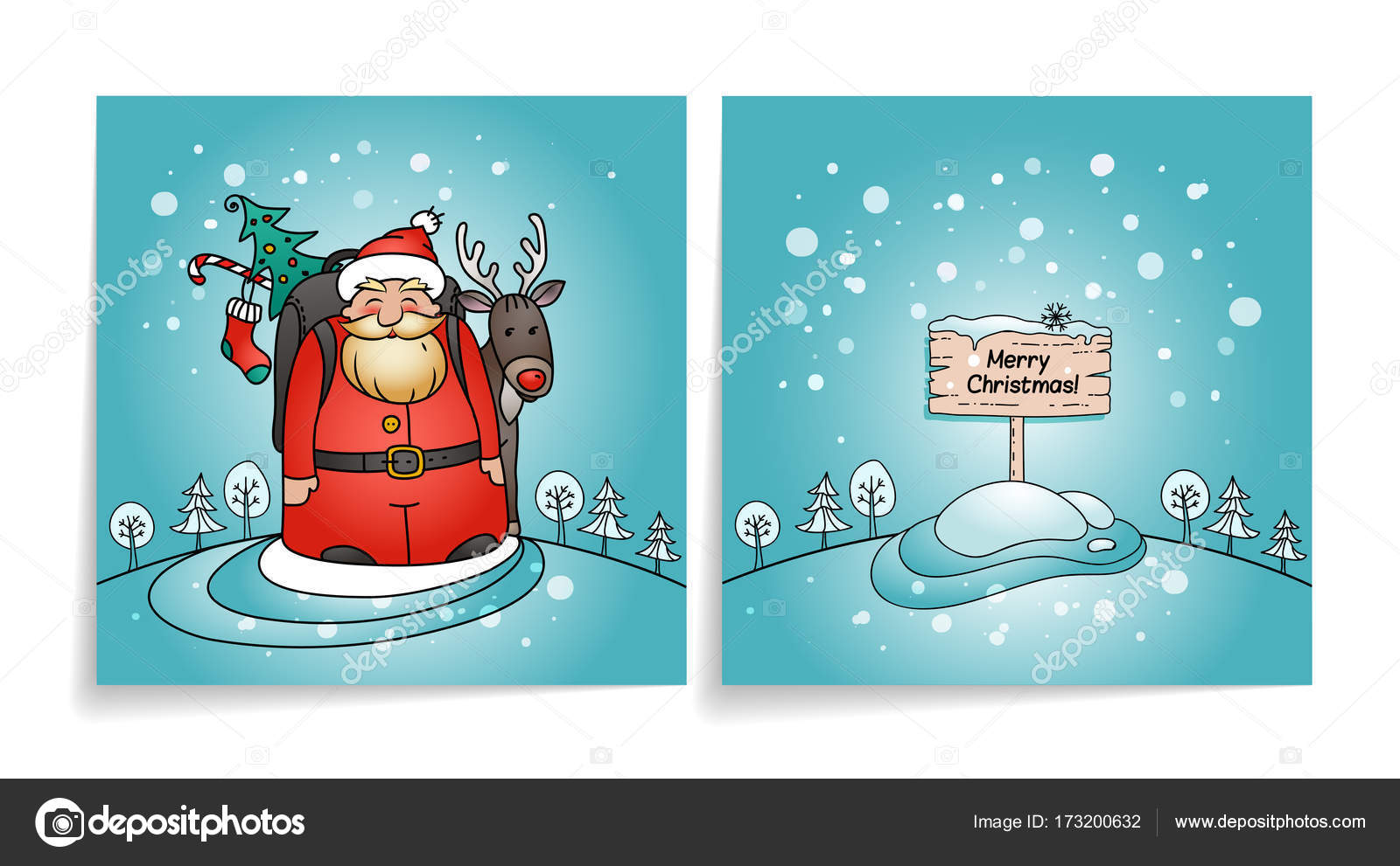merry christmas card with santa claus cover und rückseite der karte christmas card cover