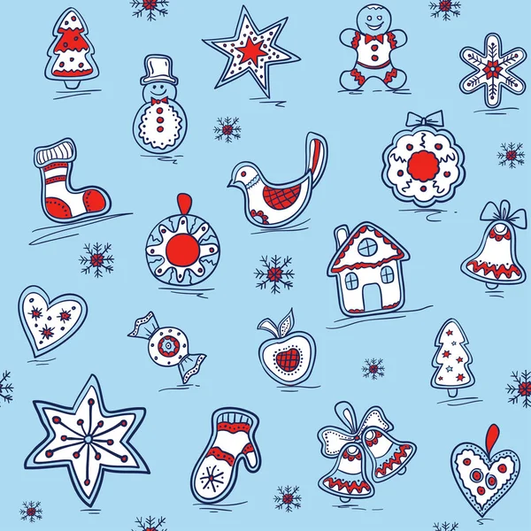 Christmas seamless pattern with Gingerbreads. Holiday background. Pattern for bedding, wrapping paper, fabric, — Stock Vector