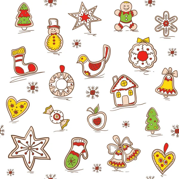 Christmas seamless pattern with Gingerbreads. Holiday background. Pattern for bedding, wrapping paper, fabric, — Stock Vector