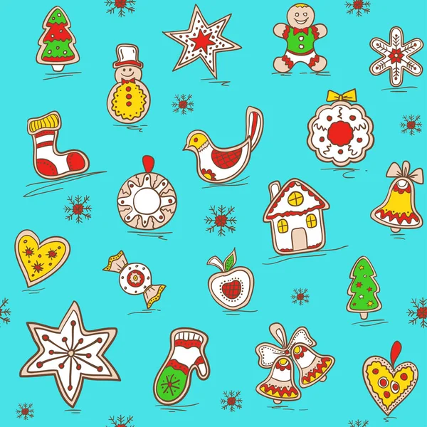 Christmas seamless pattern with Gingerbreads. Christmas background. Holiday pattern for bedding, wrapping paper, fabric — Stock Vector