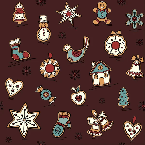 Christmas seamless pattern with Gingerbreads. Holiday pattern with Christmas icons. Holiday background. — Stock Vector