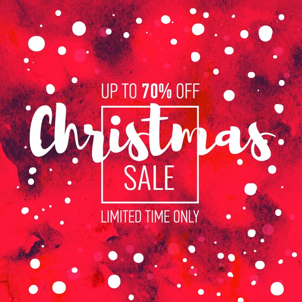 Red Christmas sale poster. Big sale 70. Holiday discount. Winter seasonal banner. Holiday banner. Shopping poster.