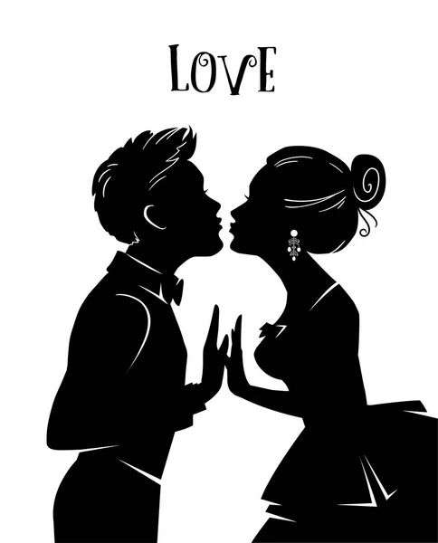 Young man and woman kissing. Kiss of lovers. Illustration for wedding invitation card or Valentines Day Card. Love — Stock Vector
