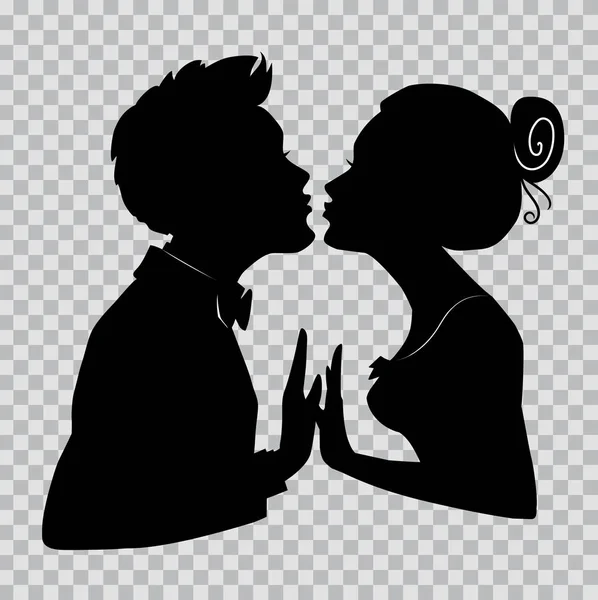 Silhuetas de casal amoroso. Amantes se beijando. Ilustração em fundo transparente para o Dia dos Namorados . — Vetor de Stock