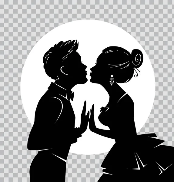 Silhouette of loving couple on background of moon. Illustration on transparent background. — Stock Vector