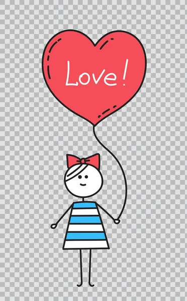 Счастливого Валентина. Девушка держит шарик в форме сердца — стоковый вектор