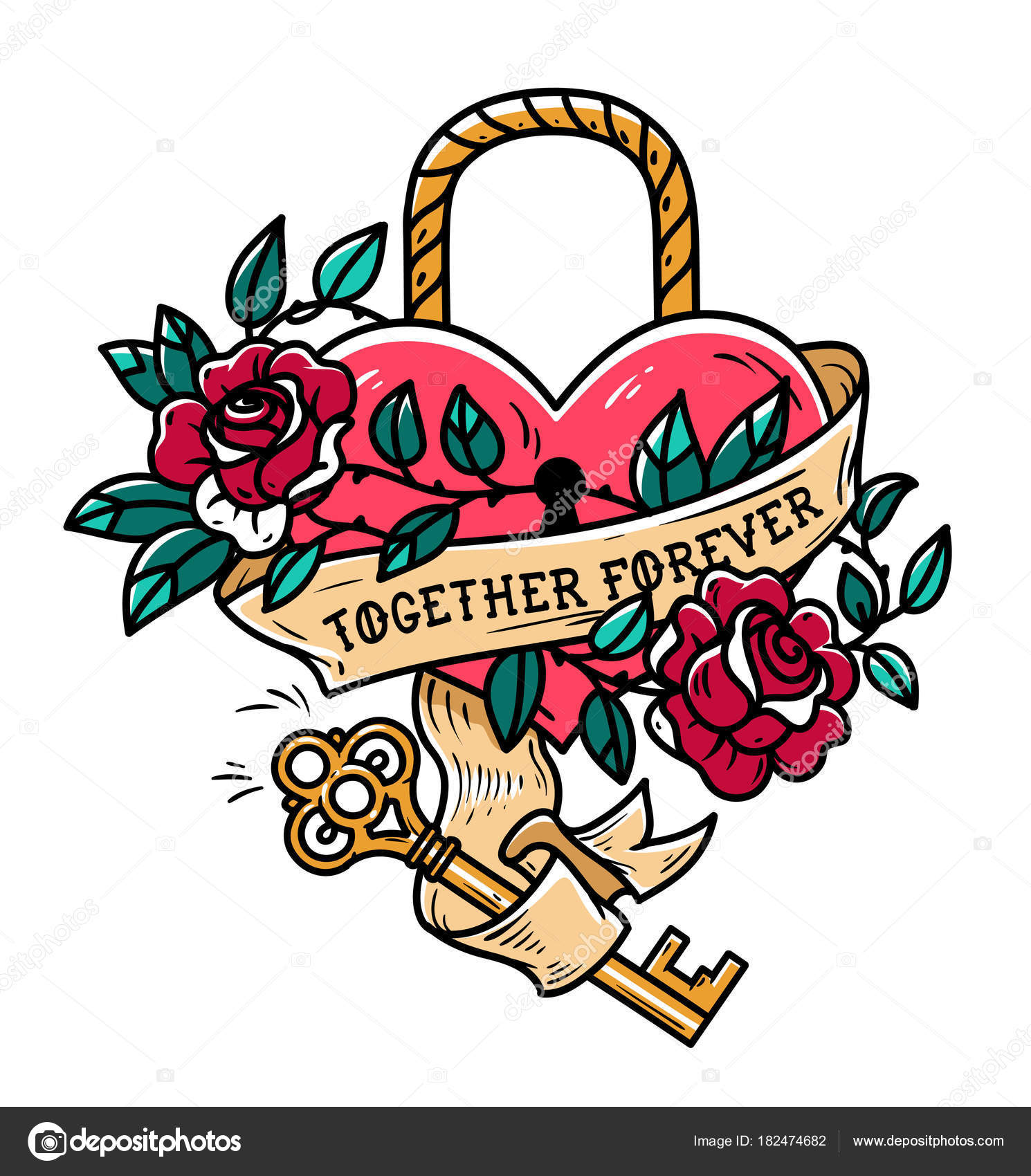 Tattoo Design Of Owl Holding Key Heart Locket And Roses Stock Illustration  - Download Image Now - iStock