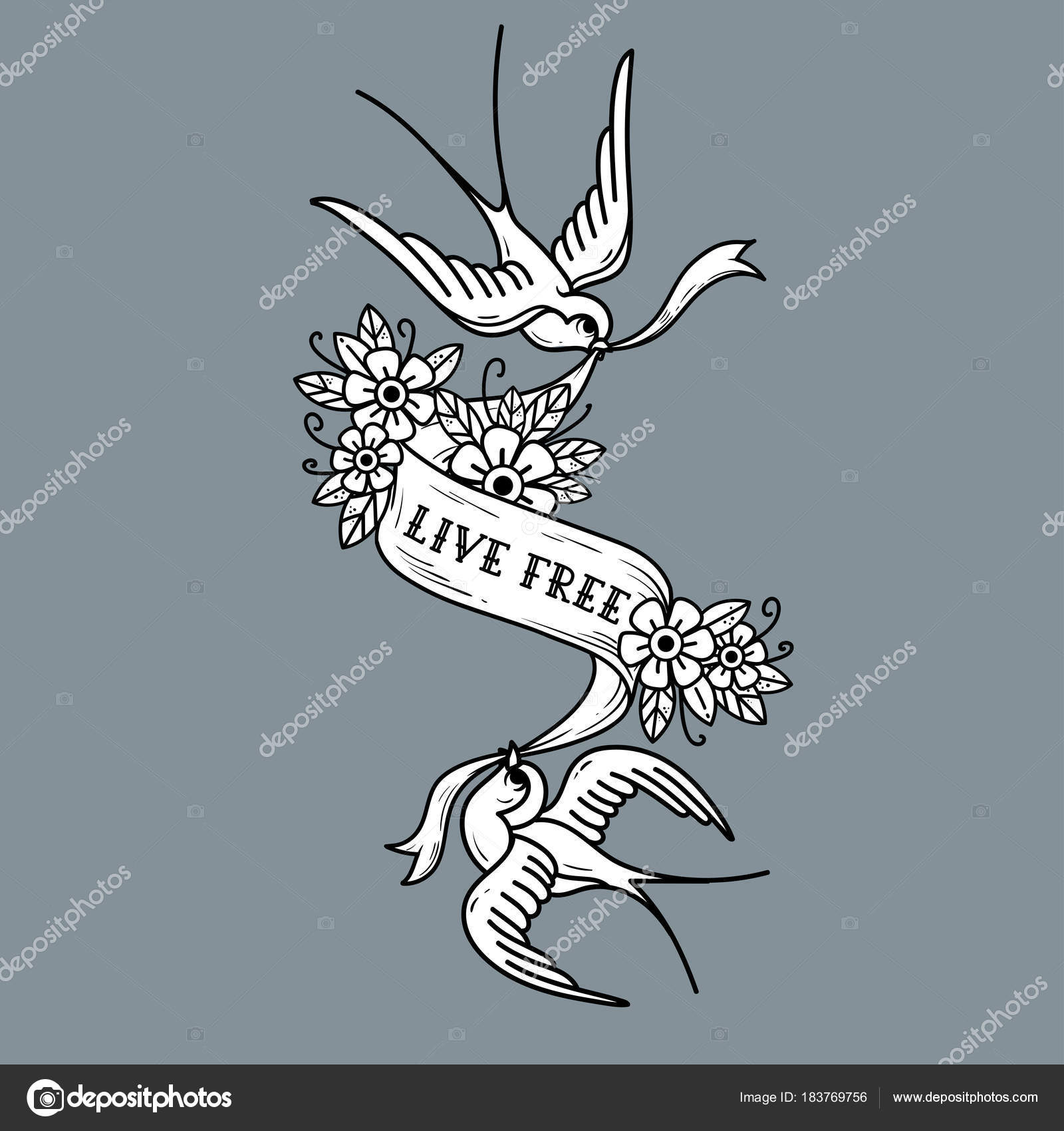 Deux Hirondelles Portent Le Ruban Avec Lettrage Live Free