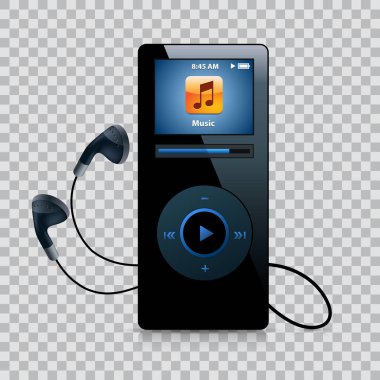 Kulaklık ile müzik çalar. Modern gadget