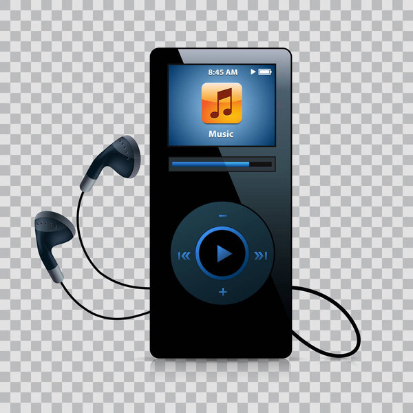 Music player with headphones . Modern gadget