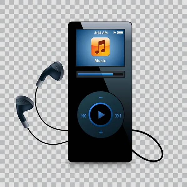 Hudební přehrávač se sluchátky. Moderní přístroj — Stockový vektor