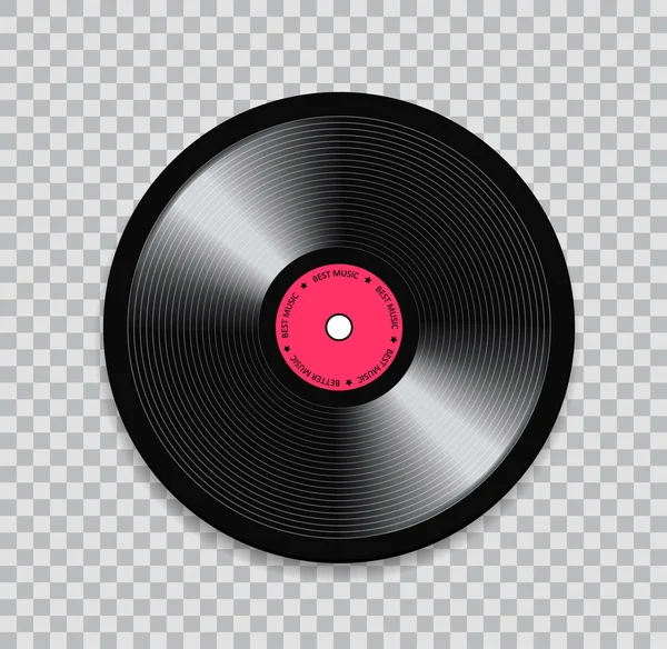 Grabación de vinilo negro sobre fondo transparente. Ilustración realista — Vector de stock