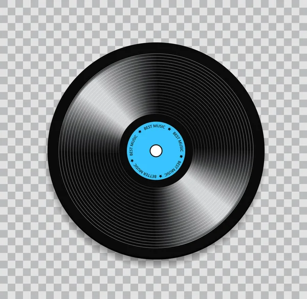 Disco in vinile nero su sfondo trasparente. Illustrazione realistica — Vettoriale Stock