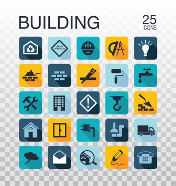 Düz inşaat simgeler. Web simgeler - bina, inşaat ve ev malzemeleri. İnşaat araçları Icons set.