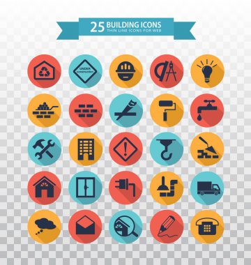 Düz inşaat simgeler. Web Icons set - bina, inşaat ve ev malzemeleri. İnşaat firması için simgeler