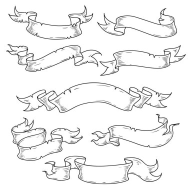 Vintage kurdeleler. Dekoratif tasarım öğeleri. Siyah ve beyaz illudtration.