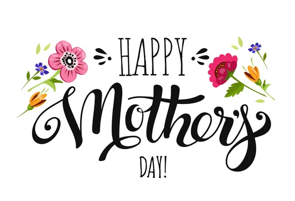 Banner Dia das Mães com flores e letras —  Vetores de Stock