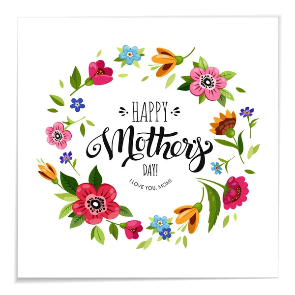 Mutlu anneler günü çiçek çerçevede yazı — Stok Vektör