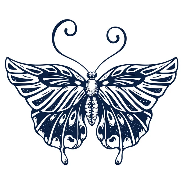 Hermoso tatuaje de mariposa en el cuerpo.Diseño de camiseta — Archivo Imágenes Vectoriales