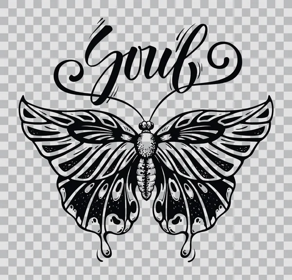 Mooie Butterfly tattoo. Grafisch voor T-shirt — Stockvector