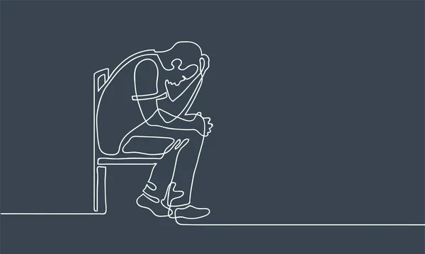 Sad man sitting on chair. Continuous line drawing — Stock Vector