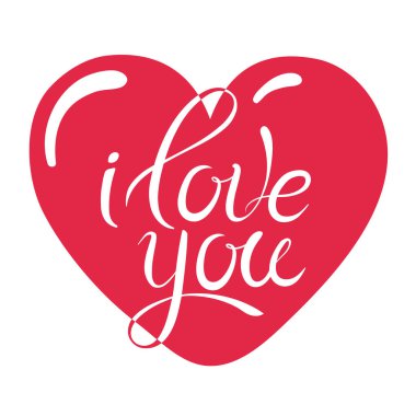 Büyük kırmızı parlak kalp ve Lettering I Love You