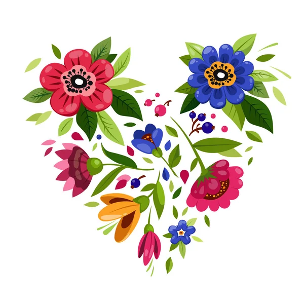 Hart van bloemen. Symbool van de liefde — Stockvector