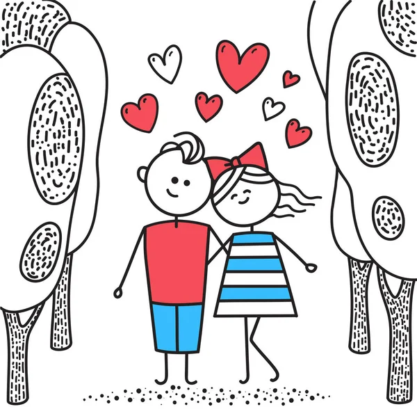 Lovers boy and girl walk in park — Stock Vector