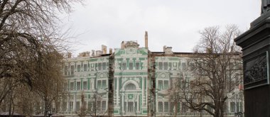 Odessa, Ukrayna - 16 Şubat 2017: İnşaat perdenin arkasındaki